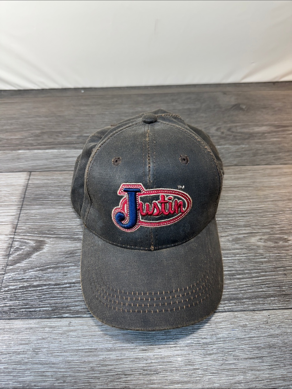 Justin Boots Brown Baseball Cap with Red & Blue Logo